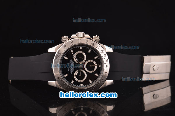 Rolex Daytona Asia 3836 Automatic Steel Case with Black Dial - Stick Markers and Black Rubber Strap - 7750 Coating - Click Image to Close